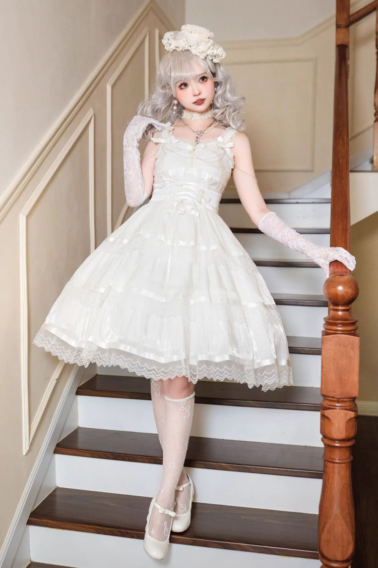 White Sleeveless Multi-layer Ruffle Bowknot Sweet Princess (Dress Only) detail view 7