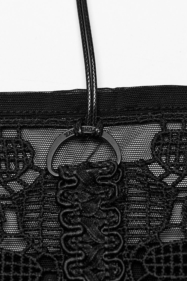 Black Sleeveless Skeleton Embroidery Ripped Women's Gothic Corset - Product - 6