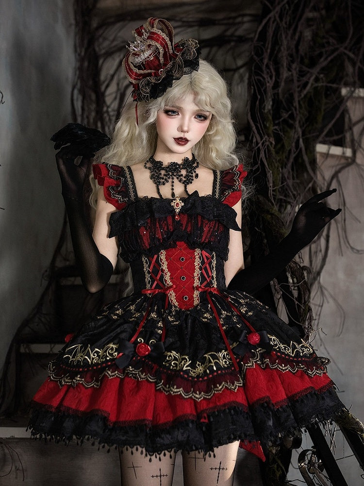 Black & Red Bat Embroidery Gothic Lolita JSK Dress detail view 2