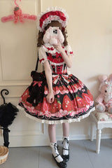 [Sweet Berry Tale] Strawberry Print Ruffle Bowknot Lace Sweet Lolita Jsk Dress 4 Colors - Product - 22