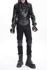 Black Stitching Buckle-up Studs Men's Gothic Pants - Product - 11