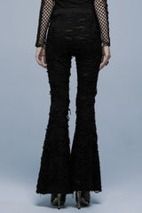 Black Stitching Mesh Ripped Women's Punk Flared Pants - Product - 3