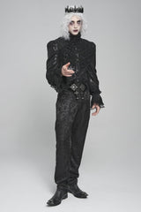 Black Printed Lace-Up Buckled Zippered Men's Gothic Pants - Black - 1