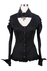 Black Vintage High Collar Elastic Slim Womens Gothic Blouse - Product - 5