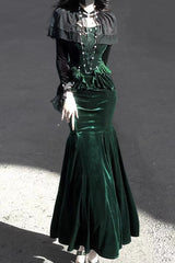 Green [Dark Forest] Ruffle Embroidery Slim Elegant Lolita Jsk Fishtail Dress - Product - 3