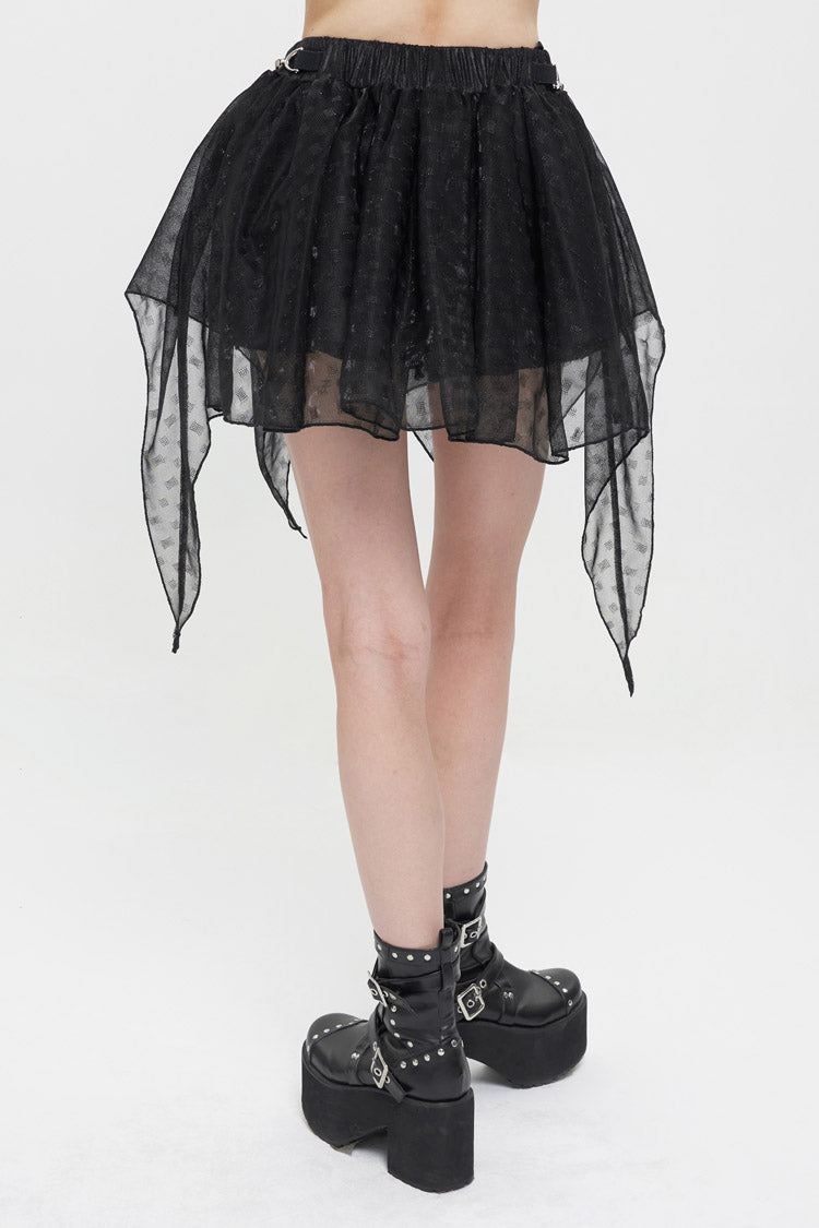Black Bright Mesh Metal Buckle Decoration Playful And Cute Tutu Short Women's Punk Skirt - Product - 3