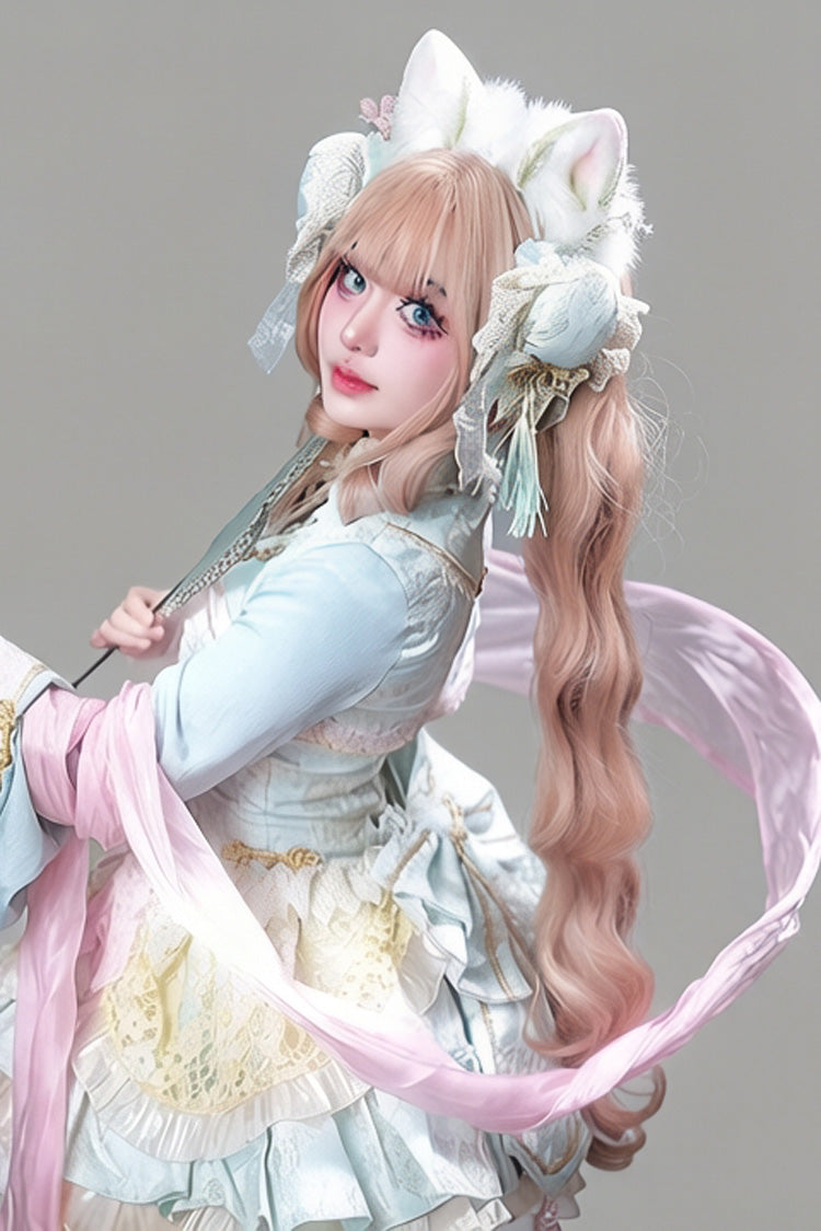 Creamy Gold Soft Waves with Light Airy Bangs Twin-Tail Wig Set - Product - 4