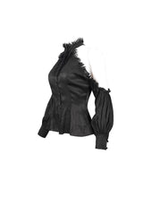 Black Lantern Sleeves Off The Shoulder Halter Lace Ruffled Women's Gothic Shirt - Product - 6