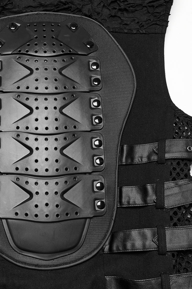Black Stitching Mesh Rivet Buckle Men's Punk Vest - Product - 7