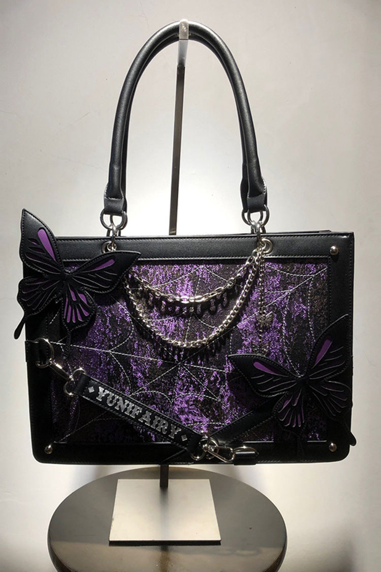 Maze Butterfly Print Gothic Lolita Shoulder Itabag 3 Colors - Black/Purple - 2
