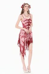 Red/White Multi-Layered Asymmetric Tie-dyed Women's Gothic Slip Dress - Product - 10