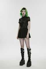 Black Buckled Zippered Pleated Women's Punk Skirt - Black - 3
