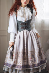 Demon Hunting Notes Print Ruffle Sweet Elegant Lolita Skirt 2 Colors - Grey - 1