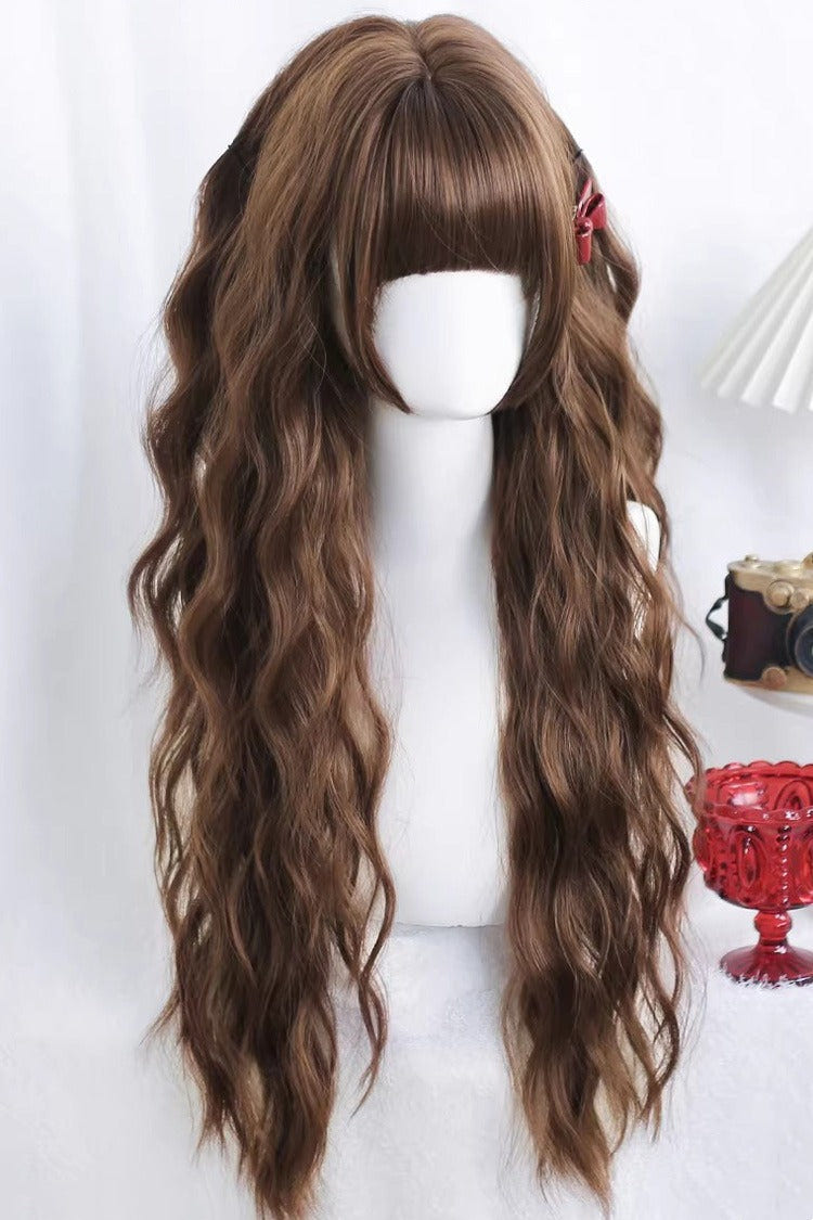 Sakuraki Warm Brown Beach Waves Blunt Bangs Sweet Lolita Long Wig - Product - 2