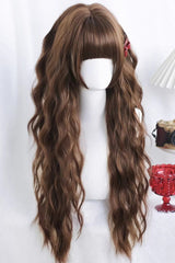 Sakuraki Warm Brown Beach Waves Blunt Bangs Sweet Lolita Long Wig - Product - 2