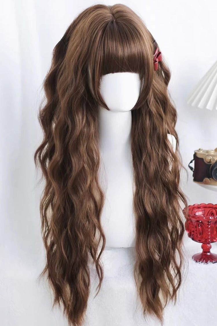 Sakuraki Warm Brown Beach Waves Blunt Bangs Sweet Lolita Long Wig - Product - 2
