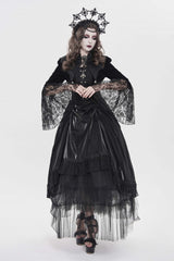 Black Long Trumpet Sleeves Embroidered Lace Slim Zippered Women's Gothic Bat Wing Collar Double-breasted Zip Jacket - Product - 5