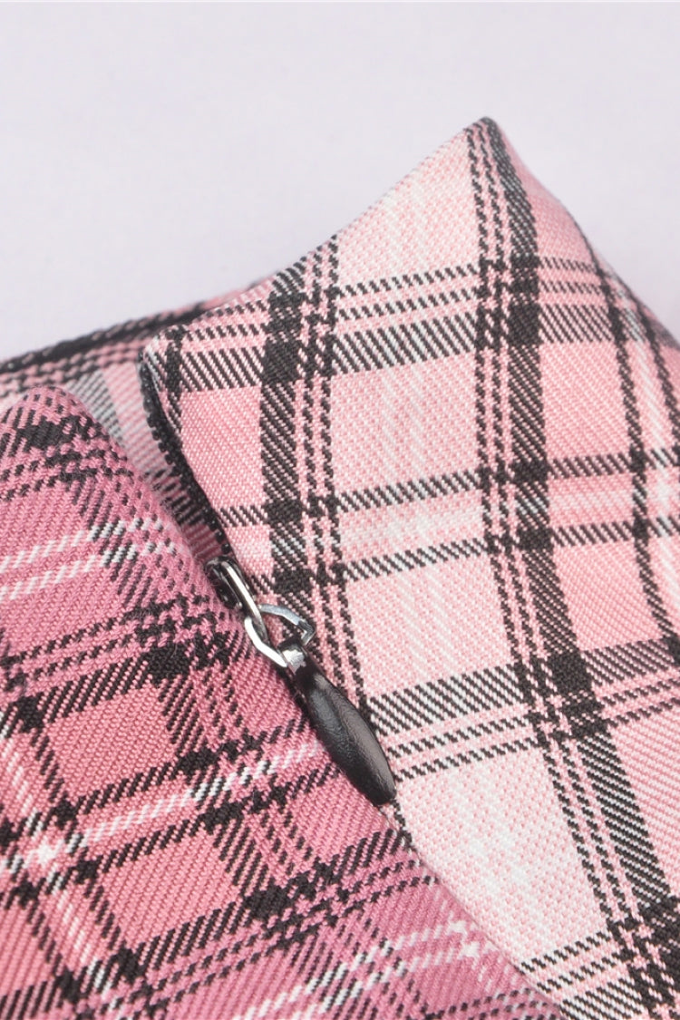 Pink Rock Heart Plaid Double-Layered Ruffled Women's Lolita Mini Skirt with Lace Hem - Product - 13
