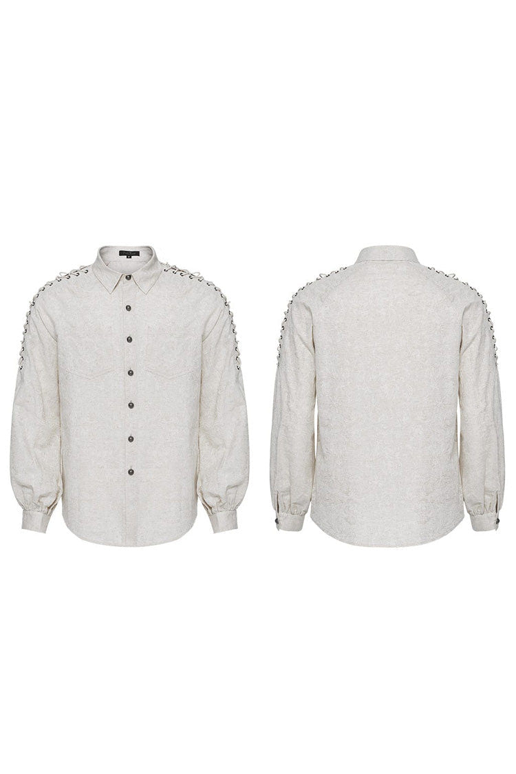 Men's Long Puff Sleeves Shoulder Straps Embroidery Mens Gothic Blouse 2 Colors - Product - 10