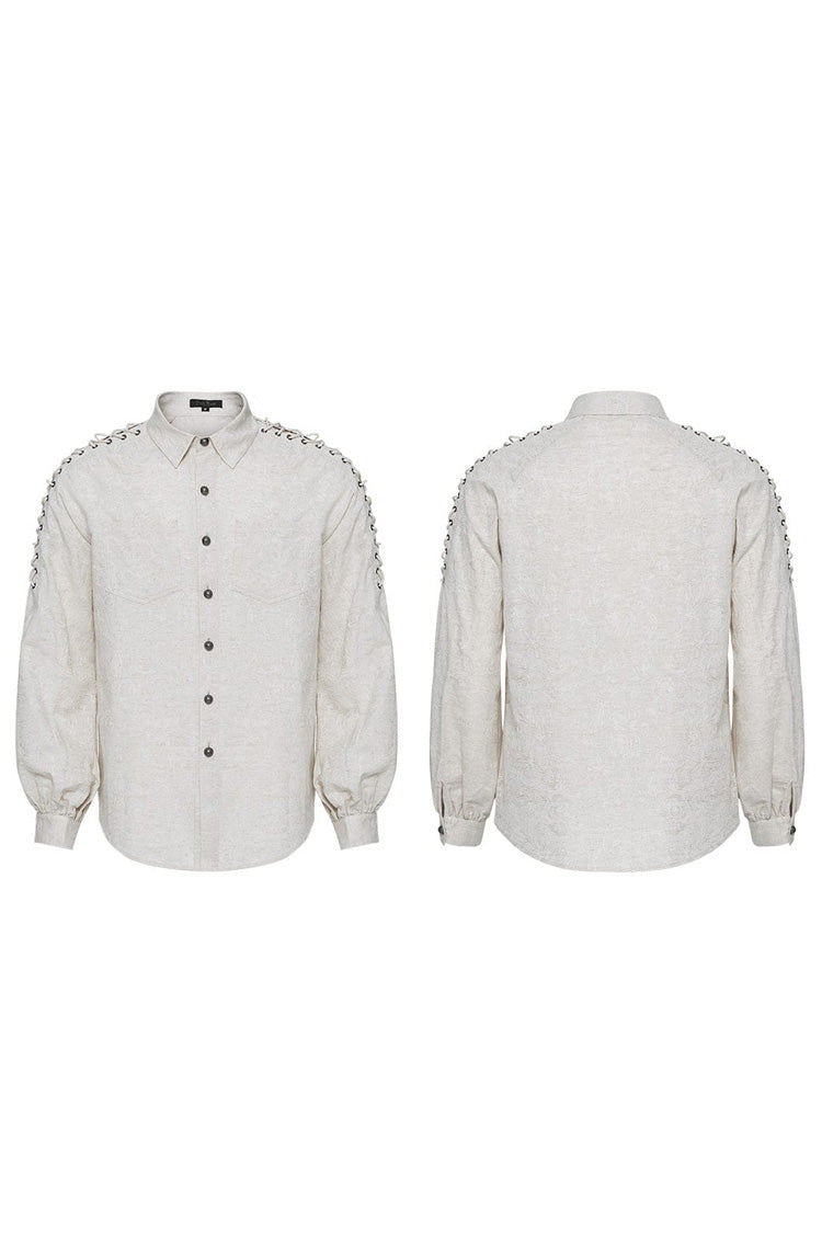 Men's Long Puff Sleeves Shoulder Straps Embroidery Mens Gothic Blouse 2 Colors - Product - 10