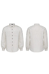 Men's Long Puff Sleeves Shoulder Straps Embroidery Mens Gothic Blouse 2 Colors - Product - 10
