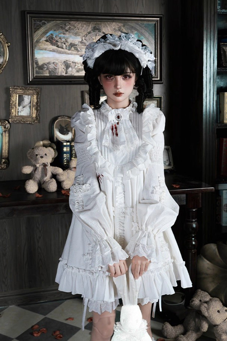 White [Cross Doll] Long Hime Sleeves Ruffle Lace Gothic Lolita Dress Set 2 Versions - Product - 15