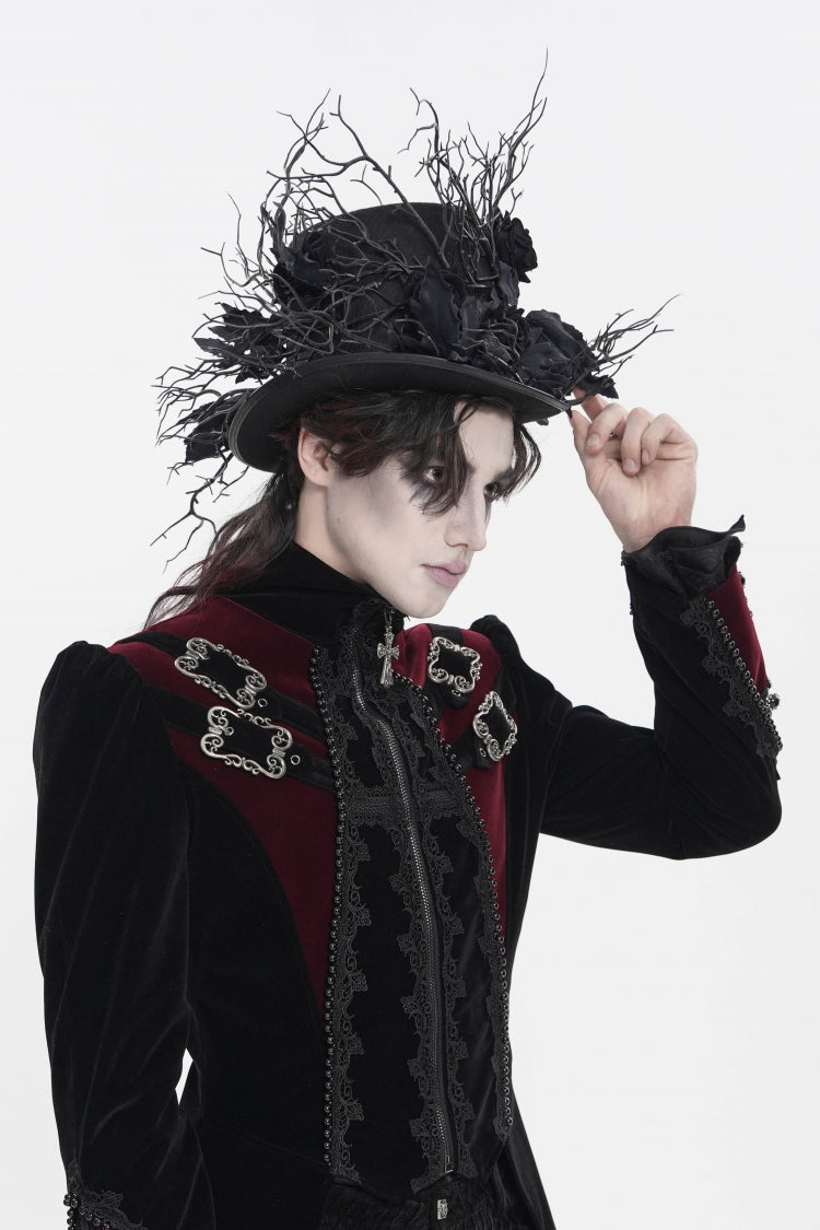 Black Men's Gothic Rose Leaf Branch Hat - Product - 2