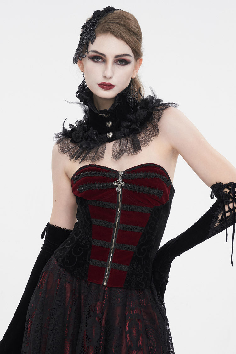 Black/Red Lace Up Women's Gothic Corset - Black/Red - 1