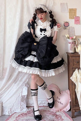 Black Big Bowknot Metal Heart Nameplate Lolita Backpack - Product - 3