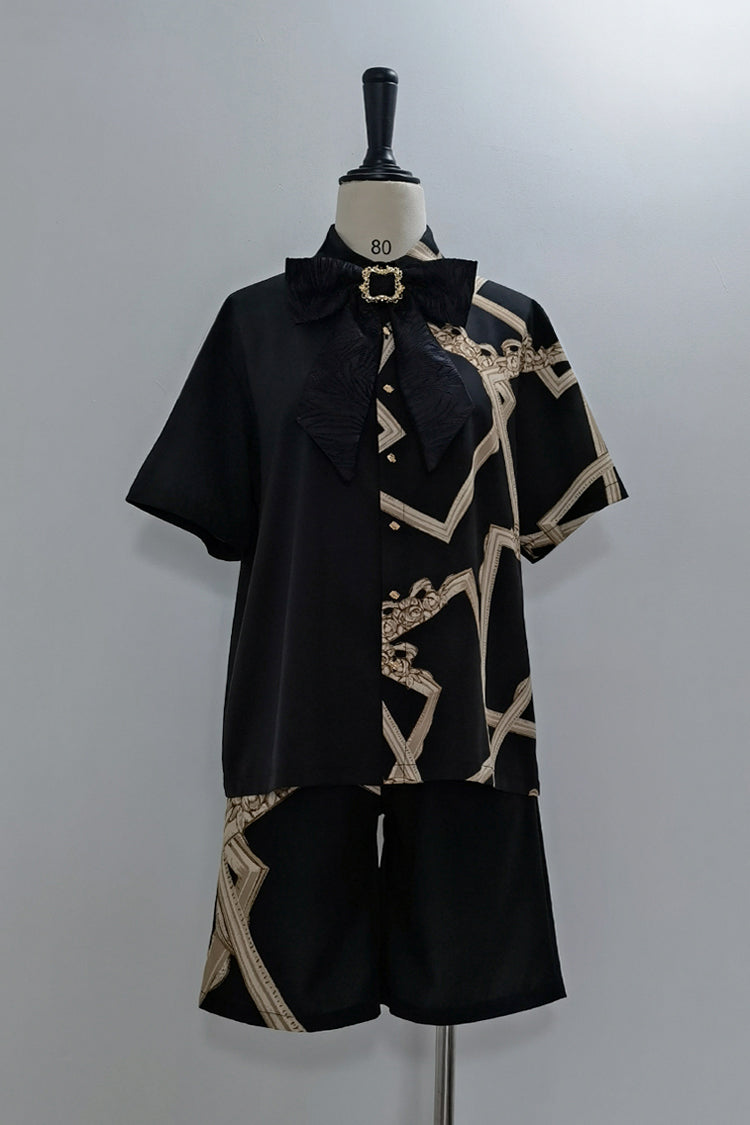 Black [Dream Void Mirror] Print Ouji Fashion Prince Handsome Lolita Shorts - Product - 2