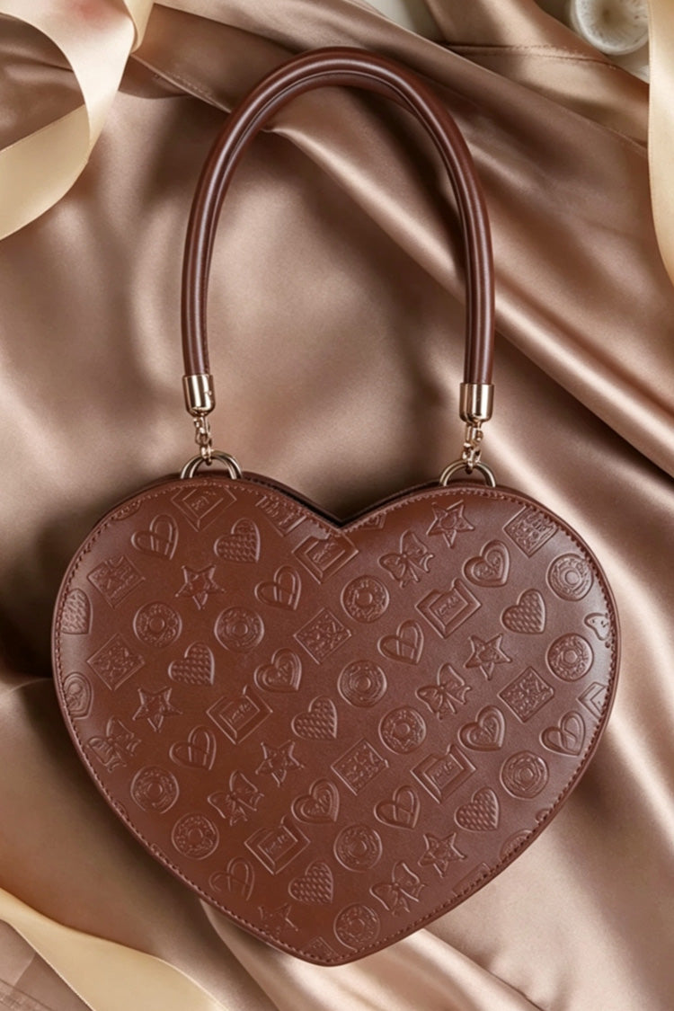 Coffee Heart‑Shaped Embossed Pattern Sweet Lolita Handbag/Crossbody - Coffee - 1