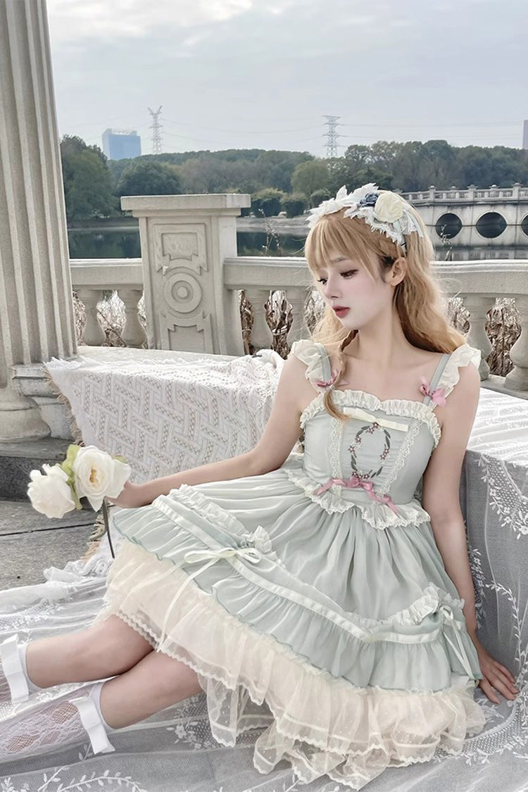 Green Floating Light Dance Multi-layer Ruffle Embroidery Bowknot Lace Sweet Lolita Jsk Dress - Product - 3