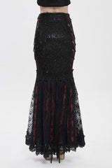 Black/Red Double-Layered Embroidered Lace Slim Pearl-Decorated Women's Gothic Skirt - Product - 7