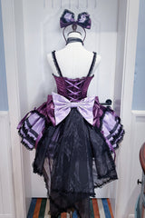 Purple [Jasmine Rain] Square Collar Sleeveless Triple-Layered Polka Dot Printed Ruffled Bow Lace Sweet Lolita Jsk Dress - Product - 3