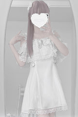 White [Pear Moon] Ruffle Bowknot Lace Jirai Kei Japanese Dress - Product - 3