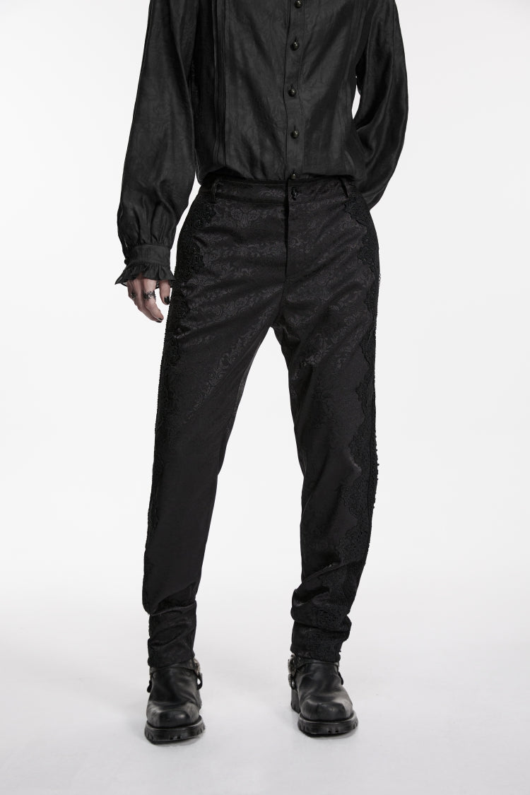 Black Jacquard Slim Men's Gothic Gorgeous Handsome Pants - Product - 9