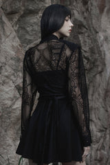 Black Long Sleeves Print Embroidery Lace Women's Gothic Shirt - Product - 2