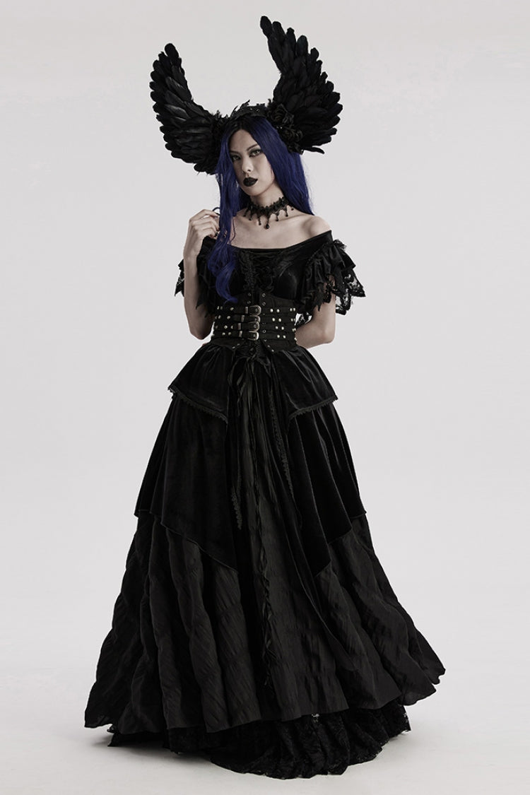 Black Lace Faux Feather Wing Women's Gothic Headwear - Product - 4