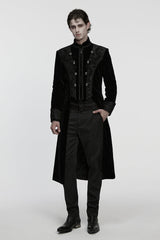 Black Stand Collar Long Sleeves Floral Jacquard Bouble-breasted Zipper Men's Gothic Coat - Product - 4