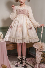 White/Pink Sleeveless Good Night Bear Print Sweet Lovely Lolita Dress - White/Pink - 1