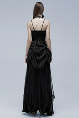 Black Ruffle Lace-Up Women's Gothic Dress - Product - 3