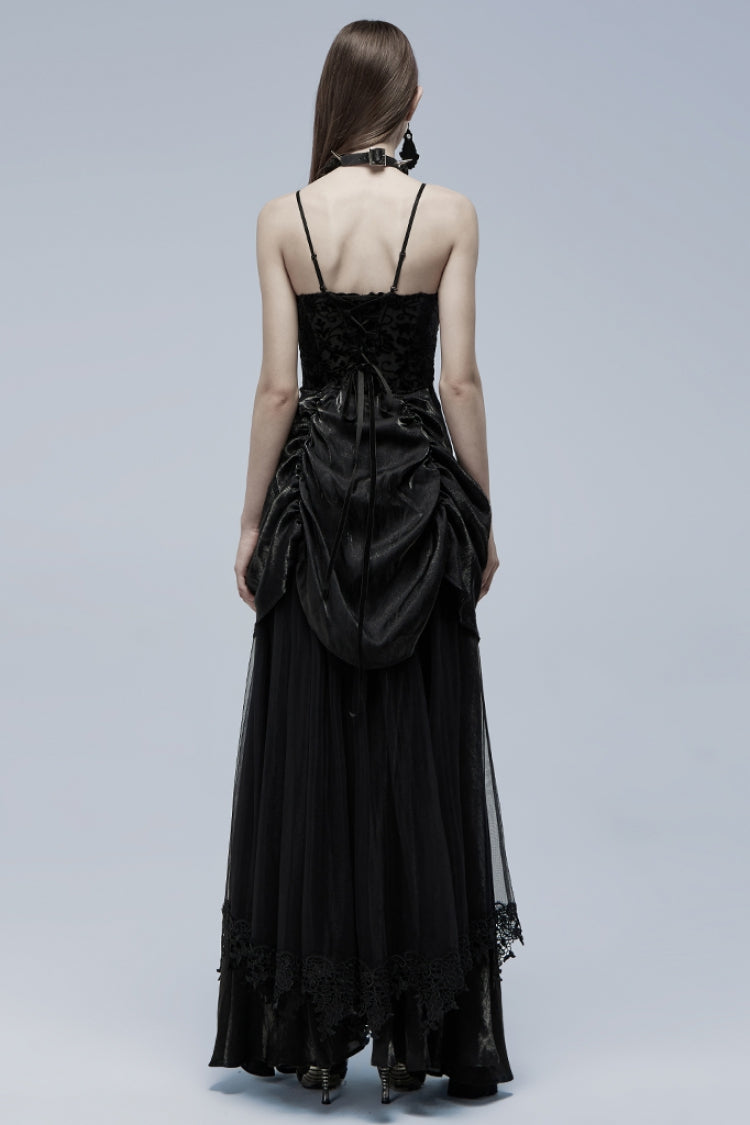 Black Ruffle Lace-Up Women's Gothic Dress - Product - 3