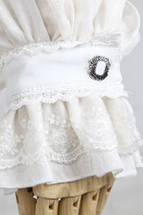 White Stand Collar Retro Button Long Lantern Sleeves Mens Gothic Blouse - Product - 10