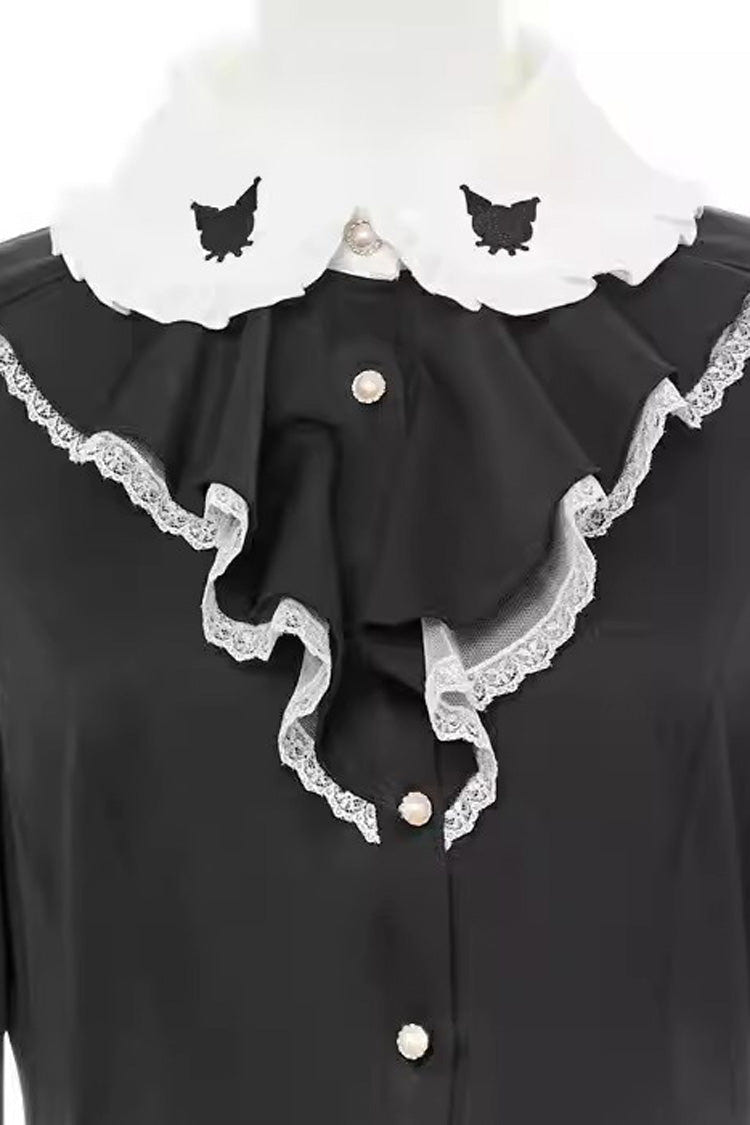 ブラック 長袖 Kuromi 刺繍 リボン 地雷系 和風 ワンピース ショートパンツ セット 商品画像