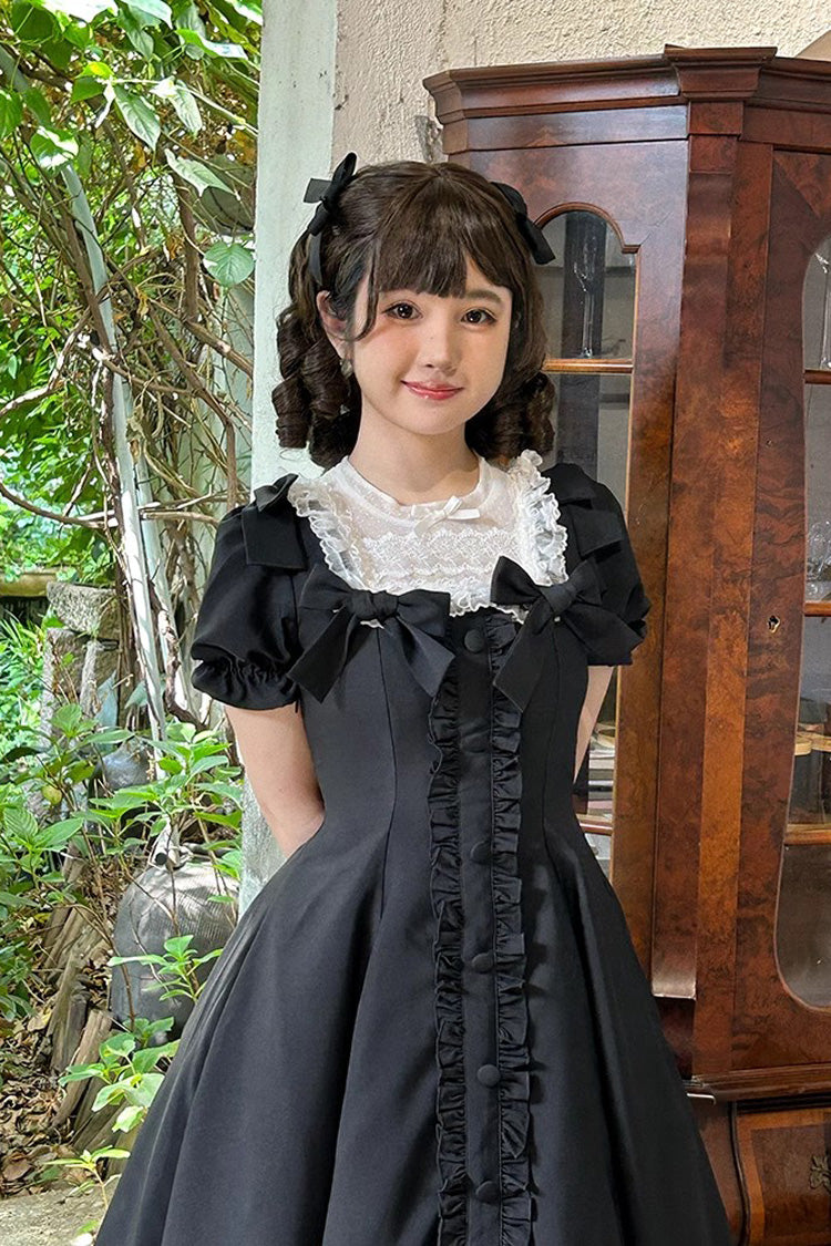 Black Annie's Gift Short Sleeves Bowknot Sweet Lolita Dress (Plus Size Support) - Product - 6