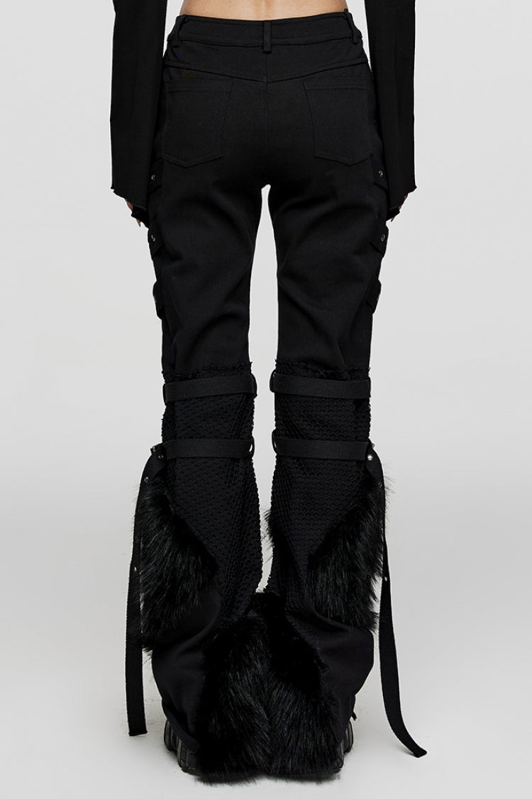 Black Eyelet Stitching Metal Mesh Women's Steampunk Fluffy Pants - Product - 3