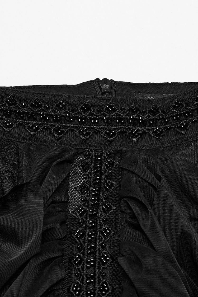 Black Short Sleeves Ruffle Stitching Lace Women's Gothic Layered Ball Gown Dress - Product - 5