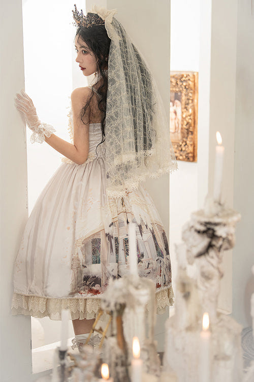 Beige Elegant Vintage Gorgeous Hymn Print High Waisted Sweet Lolita JSK Dress - Product - 9