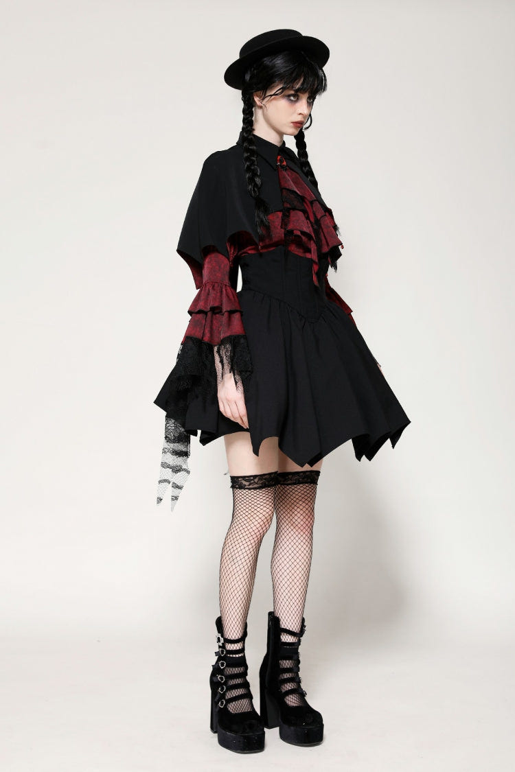 Black/Red Bat Collar Diamond Bat-Shaped Women's Gothic Capelet - Product - 2