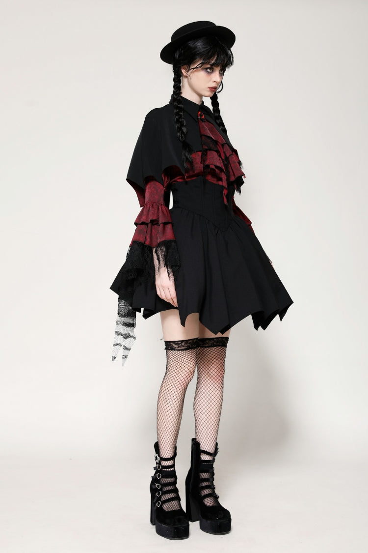 Black/Red Bat Collar Diamond Bat-Shaped Women's Gothic Capelet - Product - 2